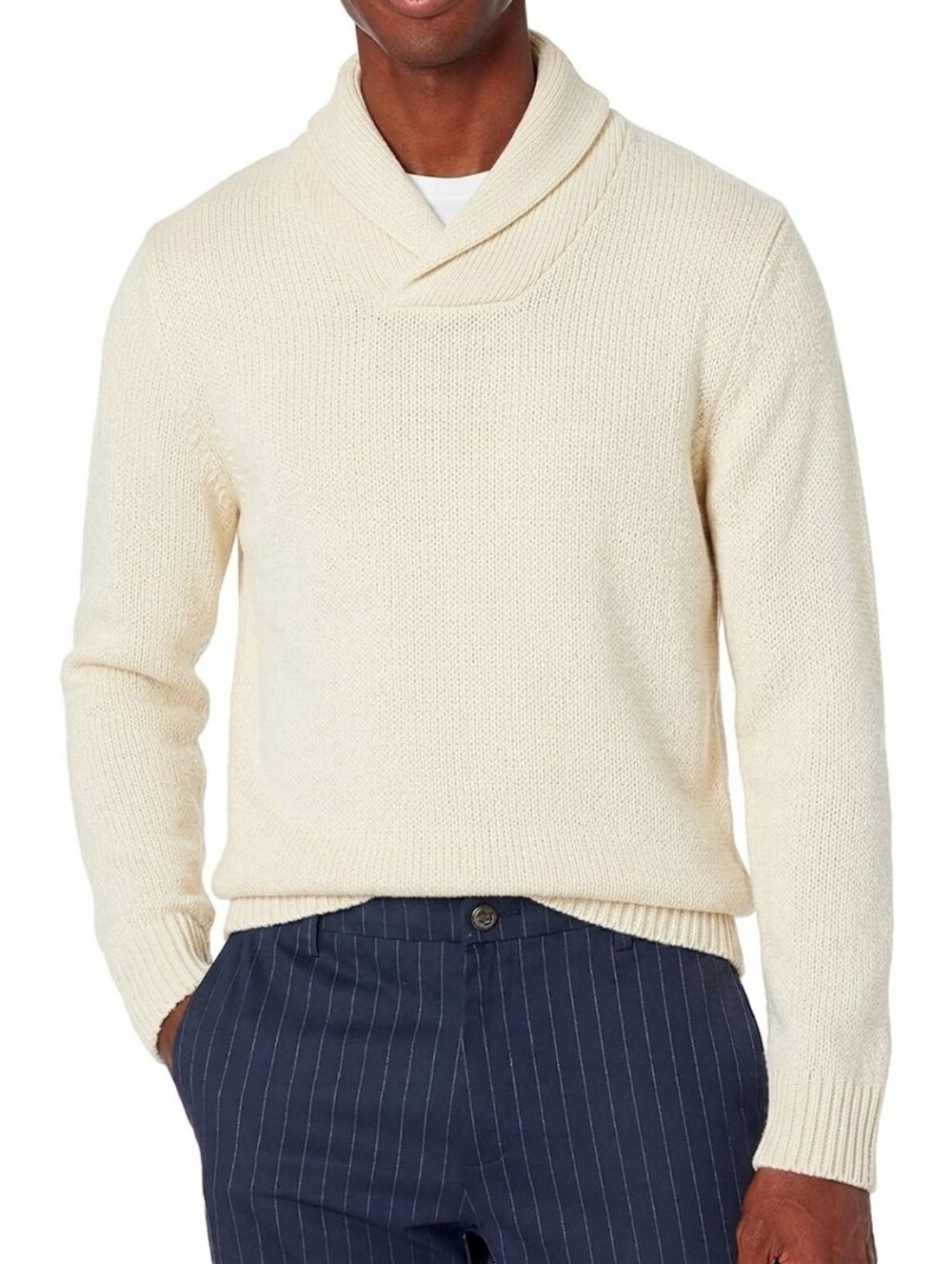 Men's Turtleneck Sweater in Cream — Soft Knit Shawl Collar